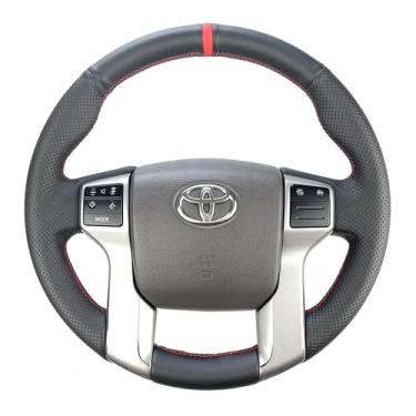 Imagem de Capa para volante automotivo de fibra de carbono preta fosca e couro perfurado lateral costurada à mão para Toyota Tacoma 2012-2021 / 4Runner 2010-2021 / Tundra Sequoia 2014-2021 (couro preto)