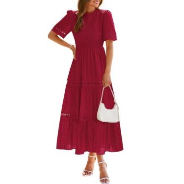 Imagem de Vestido de verão DOWERME Casual Boho Hollow Out Ruffle Red