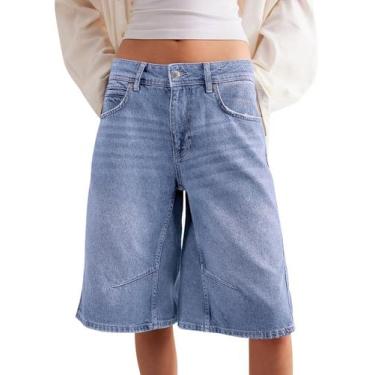 Imagem de Shorts jeans Cicy Bell femininos de verão com pernas largas e cintura 