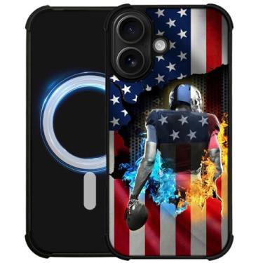 Imagem de DJSOK Capa para HM2, compatível com MagSafe, capa antiarranhões, à prova de choque, bandeira americana de futebol de rúgbi de gelo e fogo