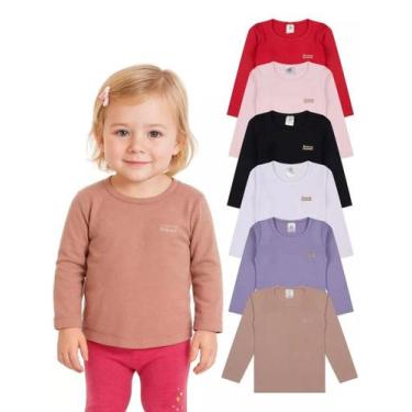 Imagem de Kit 5 Blusas Manga Longa Infantil Bebê Menina Algodão Lisa conforto pa