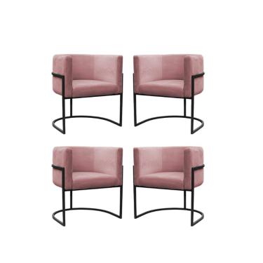 Imagem de Kit 4 Poltronas Reforçadas Decorativa Sala Carla Base Ferro Preta Suede Rose