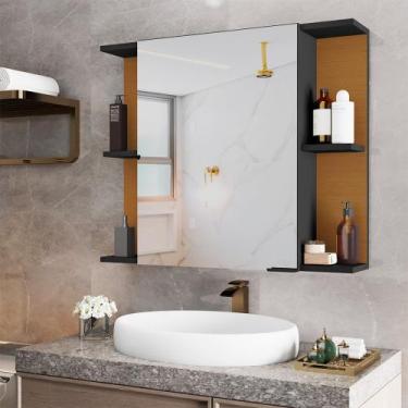 Imagem de Espelheira para Banheiro Armário Suspenso Nilo Preto/nature - REDE MOV