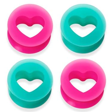 Imagem de XIMAX 4 peças de alargadores de orelha de silicone oco em forma de coração alargadores de orelha alargadores de carne alargados com alargador de orelha brincos de alongamento para mulheres e homens 2G