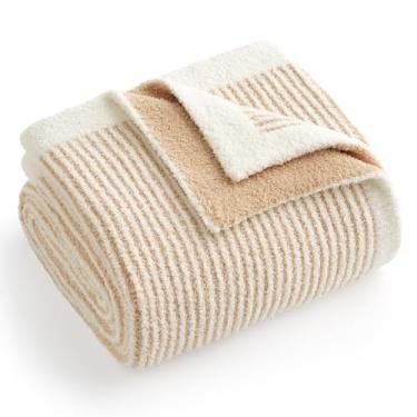 Imagem de Snuggle Sac Cobertor de cama fofo tamanho solteiro, mantas de malha luxuosas macias, cobertores de microfibra felpudos para sofá, cama, bege creme, 152 x 203 cm