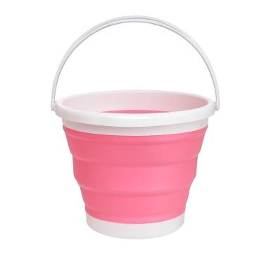 Imagem de Balde Flexível Silicone Dobrável Cesto Portátil Flash Mop 10l Grande Roupa água Gelo Multiuso Rosa