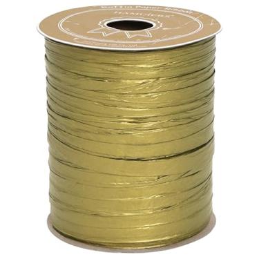 Imagem de Fita de ráfia para embrulho de presente, fio de papel de embalagem, fio de ráfia de fita artesanal para crochê - 1/4 polegada de largura, 100 metros, ouro