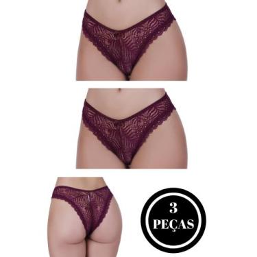 Imagem de Kit 3 Calcinha de Renda Tanga Elástico Lingerie Confortável - c3 KIT 3