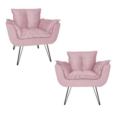 Imagem de Kit 2 Poltronas Decorativas Sala de Espera Pés de Ferro Opala Suede Rosa Bebe - LM DECOR