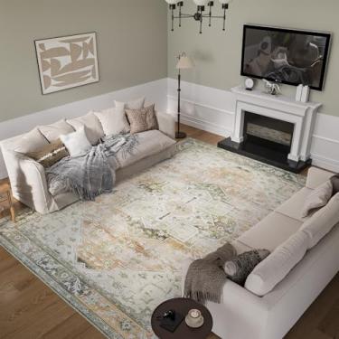 Imagem de Tapete oriental vintage grande de 2,8 x 3,5 m, tapete extra pesado de pelo baixo | trama plana densa maciça para sala de estar de conceito aberto, sala de jantar | Seguro para o chão, antiderrapante