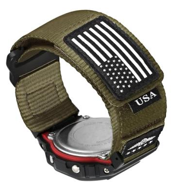 Imagem de Abanen Pulseira esportiva com bandeira de estrelas - pulseira de nylon tamanho grande para Casio gshock DW-5600/8900 / GA-100/GW-B5600/GB-5600 /GW-6900, Verde musgo, One Size