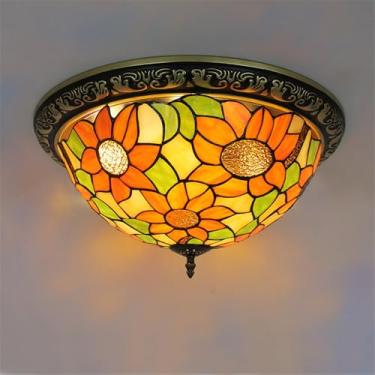 Imagem de American Retro Color Glass Lâmpada De Teto LED Luxo Criatividade Sala De Estar Restaurante Estudo De Quarto Hotel Villa Corredor Varanda Luz (Estilo 18 D40CM)