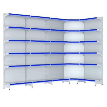 Imagem de Gondola Parede 202 Fit Farmacia Ate 3 M Bco 1 Canto Pe Azul