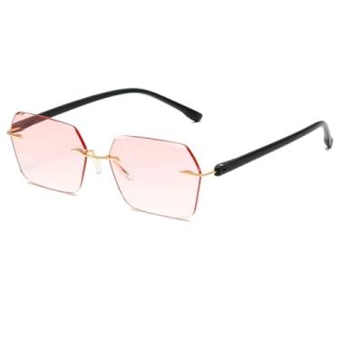Imagem de Óculos de sol da moda com lentes coloridas UV400, sem armação, estilo punk unissex, para mulheres e homens (dourado-rosa)