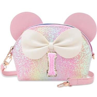 Imagem de Kejea Bolsa infantil para presentes infantis - Carteira de princesa, bolsa tiracolo com flores de pérolas, bolsas de ombro fofas com inicial, Glitter Rainbow