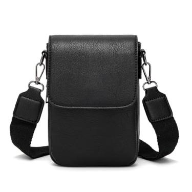 Imagem de NGGU Bolsa tiracolo feminina com alça ajustável, fecho magnético, bolsa compacta de couro sintético para uso diário com vários bolsos, Preto, Bolsa quadrada pequena