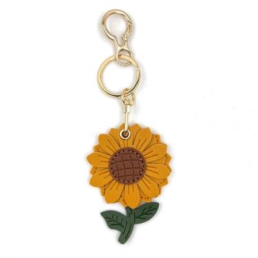 Imagem de Capa com suporte para chaveiro compatível com AirTag, capa protetora de couro fofo com chaveiro, rastreador GPS antiarranhões para carteira, chaves, bolsa de animais de estimação (girassol)