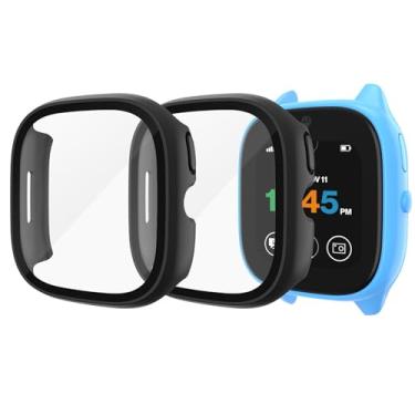 Imagem de Tobfit [Pacote com 2] Capa protetora de tela para Verizon Gizmo Watch 3 com capa protetora de vidro temperado HD, capa dura de policarbonato com cobertura total para relógio infantil Gizmo 3, preto