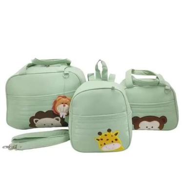 Imagem de Bolsa maternidade bebê kit 3 peças Safari Verde impermeável - Shopping