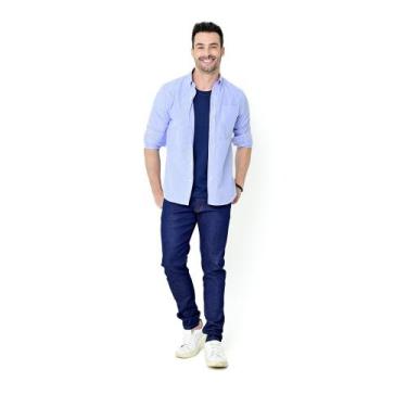 Imagem de Camisa Social Masculina Listrada Manga Longa Camisaria Colombo, Azul m