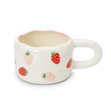 Imagem de Koythin Caneca de café de cerâmica, copo bonito para escritório e casa, copos estéticos 250 ml para chá com leite para mãe, dia dos namorados (morangos)