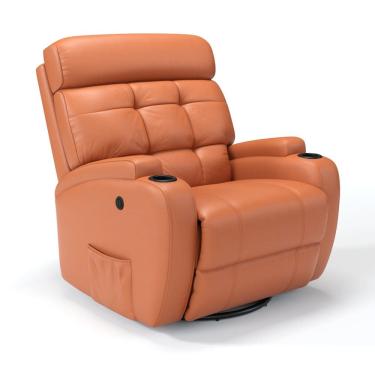 Imagem de Poltrona do Papai Reclinável Elétrica com base Giratória e Balanço em Couro Bovino Damie