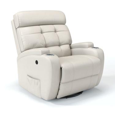 Imagem de Poltrona do Papai Reclinável Elétrica com base Giratória e Balanço em Couro Bovino Damie
