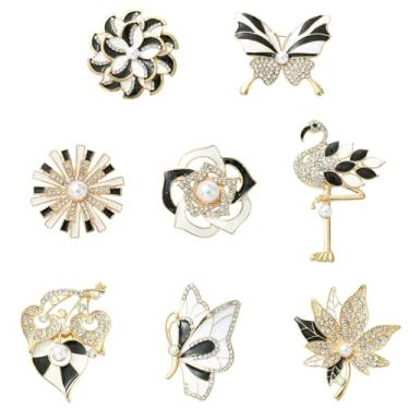 Imagem de Stiesy Broche de strass broche esmaltado elegante flor cristal borboleta lapela broches flamingo folha broches para artesanato roupas chapéu vestido casamento buquê decoração festa jóias presente (8