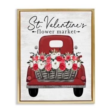 Imagem de Stupell Industries Arte de parede em tela flutuante emoldurada dourada do caminhão do mercado de flores de São Valentim, design por Lettered and Lined, 78 x 63 cm