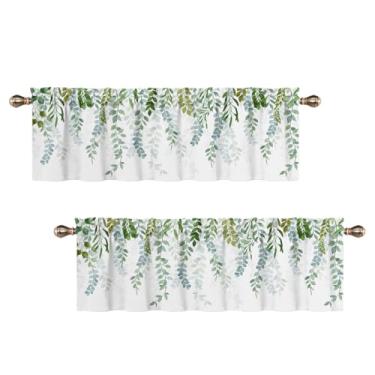 Imagem de Uiiooazy Folhas verdes sanefas de cozinha penduradas folhas ramos plantas sanefa para janela pequena 132x45 cm cortina de janela com bolso para varão para sala de estar, quarto, 2 painéis