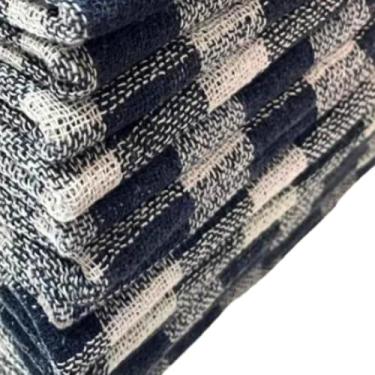 Imagem de Pano de Chão Xadrez Alvejado, Algodão, Azul e Branco, 65x40cm, Alta Absorção, Kit 6 Unidades