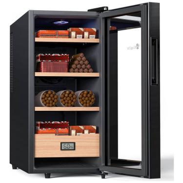 Imagem de Umidor Elétrico KingChii 26 Litros para Charutos, Gabinete com Controle de Temperatura de Cedro Espanhol, Gaveta, Higrômetro - Presente