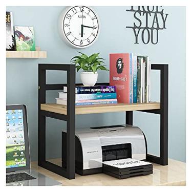 Imagem de Suporte de impressão Suportes de impressora com armazenamento, organizadores de papel de mesa de trabalho 2 camadas de madeira para mesa de impressora de organização de escritório doméstico (cor: 1)
