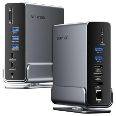 Imagem de VENTION Estação de ancoragem para laptop com monitor duplo 15 em 1 com tela tripla USB C para Windows PC, Thunderbolt 3/4, Dell, HP, com HDMI duplo 4K, DP, USB de 10 Gbps, RJ45, 100W PD, áudio, SD/TF