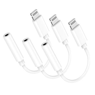 Imagem de (Certificado Apple MFi) Pacote com 3 fones de ouvido Lightning para 3,5 mm, compatível com todos os iOS