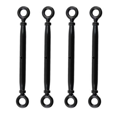 Imagem de Antrader Esticador de olho e olho, 4 peças M5 Olho a Olho Esticador para serviço pesado Esticador de cabo de aço inoxidável Esticador preto para tensão de corda de fio