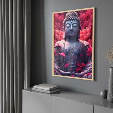 Imagem de Quadro Decorativo com Moldura e Acrilico Cristal Vidro Buda Pedra Petalas Sala Quarto Hall