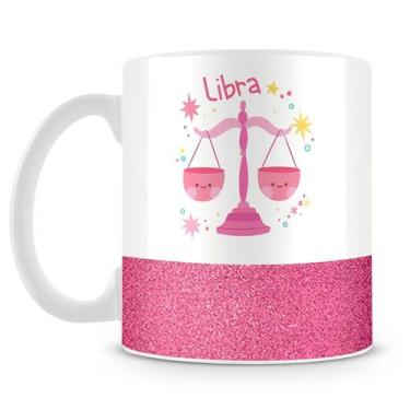 Imagem de Caneca de Porcelana Base Glitter Rosa com Estampa do Signo Libra - 325