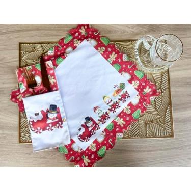 Imagem de Conjunto Natalino 24 Peças para Mesa Posta – 12 Guardanapos e 12 Porta Talheres (TRENZINHO)