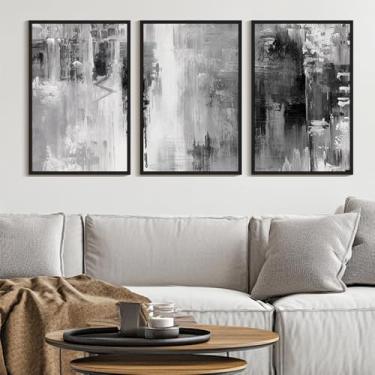 Imagem de KUVIOKE Arte de parede em tela emoldurada abstrata preta minimalista grafite pastel decoração de parede pintura de arte moderna para corredor do quarto 61 x 91 cm (moldura preta)