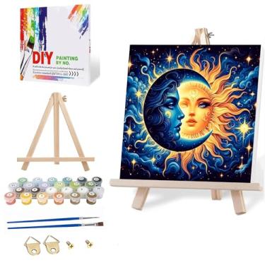 Imagem de Axquilon Kit de pintura emoldurada por números para adultos - Sol e Lua Kits de pintura por números com cavalete, kits fáceis de pintar por número para adultos, pintura a óleo, para presente