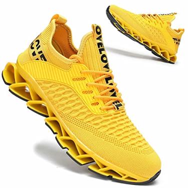 Imagem de Vooncosir Tênis masculino fashion de malha respirável para corrida com lâmina antiderrapante, sola macia, casual, atlético, caminhada, 17 - Amarelo, 10