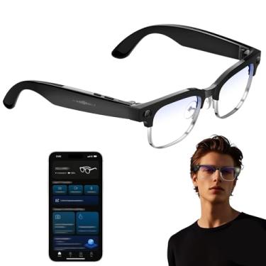 Imagem de AI Óculos Inteligentes Com 8MP Câmera, Suporte A 32MP Fotos E Vídeo 4K 1080P Estabilizado, Tradução Em Tempo Real, Redução De Ruído Com Microfone Duplo(Anti-Blue)