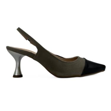 Imagem de Scarpin Bicolor Aberto Atrás Salto Fino 7cm Confort 191 (Onix, BR, Adulto, Numérico, 39)
