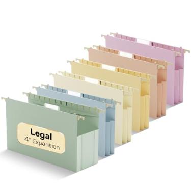 Imagem de NORDUN Pastas de arquivo suspensas de plástico tamanho ofício, capacidade extra, bolso expansível de 10 cm, pastas suspensas grandes em pastel, abas ajustáveis, pasta de arquivo resistente para