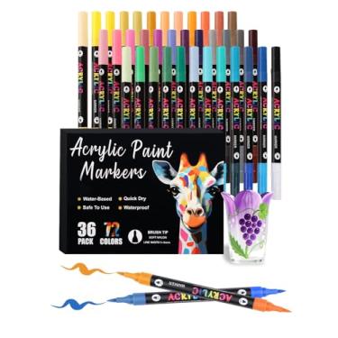 Imagem de Brled Marcadores de tinta acrílica de 72 cores com 36 pontas de pincel de duas cores, canetas de tinta acrílica de ponta dupla para pedras, ovos, madeira, rocha, tela, plástico, vidro, cerâmica