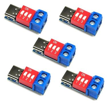 Imagem de 5 peças USB-C PD módulo de placa de gatilho 100W, PD/QC Decoy adaptador de gatilho de carregamento rápido, USB tipo C para 5V/9V/12V/15V/20V conversor de tensão para carregador e teste de energia