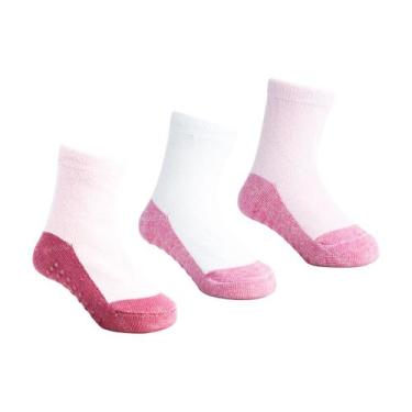Imagem de Meia Infantil Bebê Menina Lisa Antiderrapante Com Base Escura Feminina