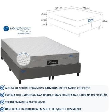 Imagem de Conjunto Cama Box Bipartida 138x188 Casal Suede Fácil Entrega e Montag