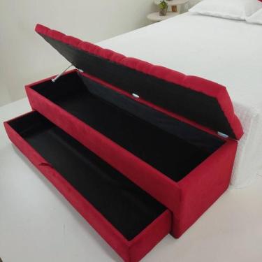 Imagem de Puf Baú Gaveta Casal Modelo em Capitonê 140x50x45cm Na Cor Vermelho - 